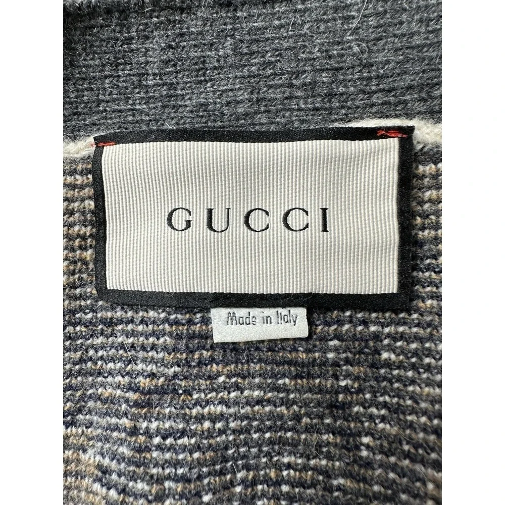 GUCCI Argyle Wool Equestrian AOP Pearl Button Cardigan Size Men's Large